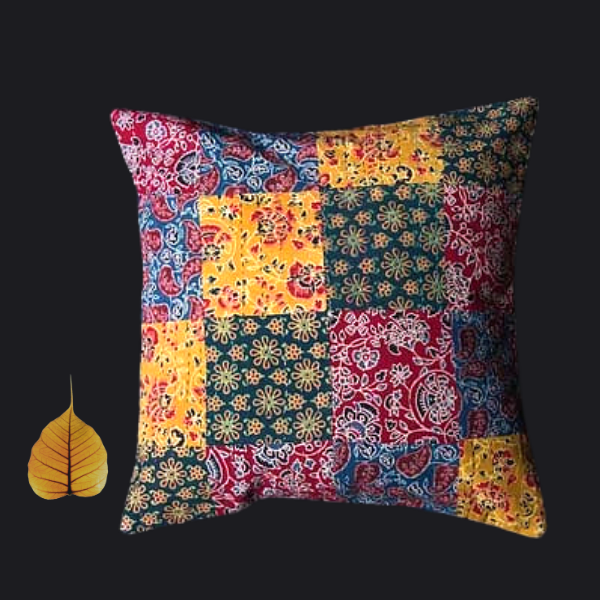 Ajrakh Patch Kantha work Cushion Cover (16x16)'